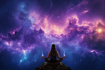Yoga woman in the universe	 - Powered by Adobe