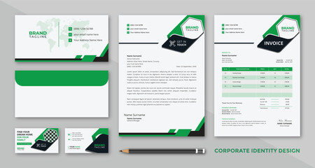 Corporate business stationery template design set with business cards, letterhead, invoice and envelope brand identity package