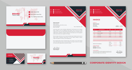 Corporate business stationery template design set with business cards, letterhead, invoice and envelope brand identity package