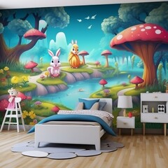 Beautiful jungle themed animal wall kid room realistic wallpaper 