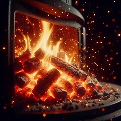 Fire pit with hot coals and spark flame