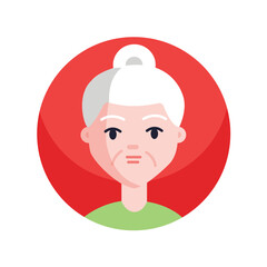 Avatar icon in the cartoon style. A whimsical design featuring an icon avatar of old woman, inviting viewers to appreciate the lively and expressive character it portrays. Vector illustration.