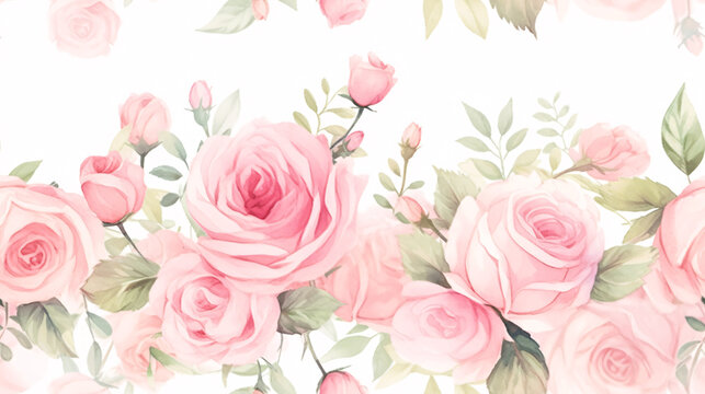 Beautiful watercolor rose bouquet pattern design, romantic and feminine style Valentine s day background.