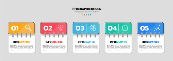 Modern business infographic template with 5 options or steps icons.