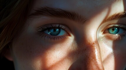Woman's Captivating Eyes in Play of Light and Shadows