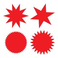 Set of vector starburst, sunburst badges. Red different style. Simple flat style Vintage labels. Design elements. Colored stickers. A collection of different types and colors icon. 11:11