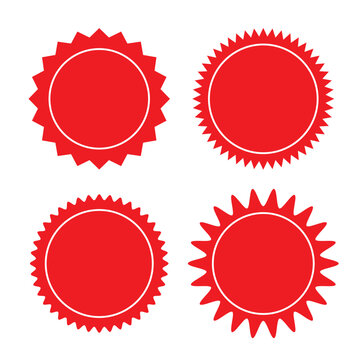 Set of vector starburst, sunburst badges. Red different style. Simple flat style Vintage labels. Design elements. Colored stickers. A collection of different types and colors icon. 11:11