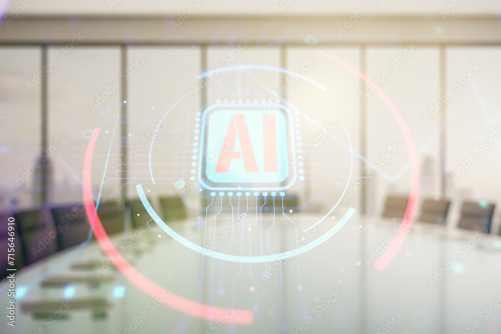 Aufkleber double exposure of creative artificial intelligence abbreviation hologram on a modern boardroom back