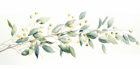 green watercolor foliage graphic, in the style of dark white and light gold, light brown and light aquamarine, nature-inspired installations, ephemeral