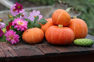 pumpkins and flowers