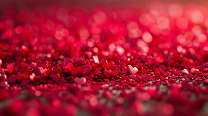 red hearts valentine's day on the ground, background, selected focus, bokeh