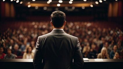 Man Standing in Front of Crowd at Event. Generative AI. - 715647781