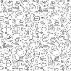 Seamless pattern kitchenware in hand-drawn style