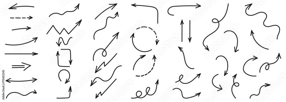 Poster arrows. arrow vector icon. arrows in different directions. hand drawn arrows. arrow line icon