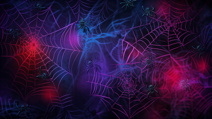 Dark halloween background with spider web Bright - obrazy, fototapety, plakaty