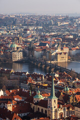 Fototapeta na wymiar Aerial view of old town with Charles Bridge in Prague. Czech Republic.