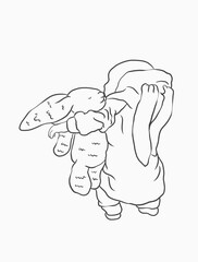 Sketch cute newborn baby with easter clothes vector. Easter baby line art vector