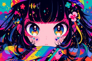 Vibrant Digital Illustration Featuring A Charming And Stylized Anime Girl. Сoncept Anime Fan Art, Kawaii Illustration, Digital Painting, Cute Character Design, Colorful Anime Style