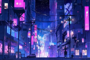Vibrant Tokyo Nightscape With Animated Elements, Featuring Neon Lights And Mangainspired Aesthetics. Сoncept Wildlife Photography, Dramatic Landscapes, Macro Shots Of Flowers - obrazy, fototapety, plakaty