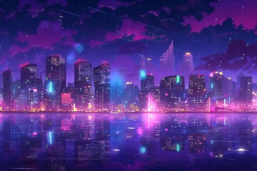 Fototapeta na wymiar Vibrant Tokyo City Lights At Night, Animeinspired, With Stunning Magenta And Purple Hues. Сoncept Cityscape Skylines, Nighttime Photography, Anime Influences, Colorful Light Trails, Urban Beauty