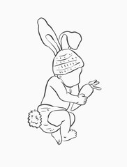 Sketch cute newborn baby with easter clothes vector. Easter baby line art vector