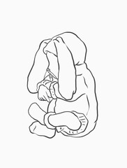 Sketch cute newborn baby with easter clothes vector. Easter baby line art vector