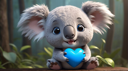 Sweet Koala Cradles a Blue Heart in Chris LaBrooy's 3D Artistry AI GENERATED