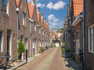 Streetscene with terraced houses in Zierikzee, Schouwen-Duiveland, Zeeland, Netherlands