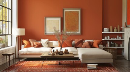 Cozy Living Room with Orange Accents