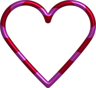 3D-Rahmen in Herzform, transparenter Innenfläche und Hintergrund - rosafarbenes, metallisch wirkendes Herz mit Lichteffekt und roten Streifen, als Überlagerung, Overlay 