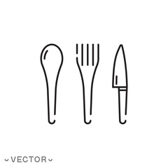 fork spoon and knife icon, silverware thin line symbol isolated on white background, editable stroke eps 10 vector illustration