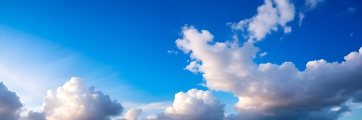 Obraz premium Blue sky with clouds. Panoramic view of blue cloudscape.