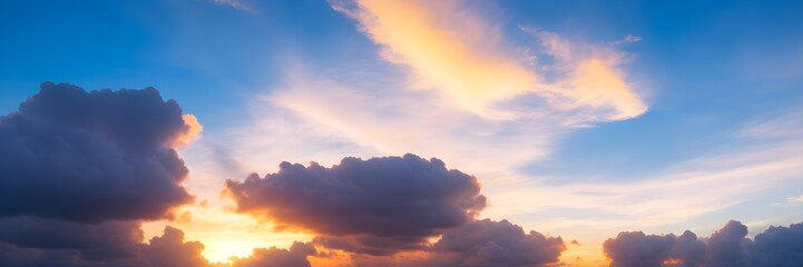 Obraz premium Sunset in the sky. Panoramic view of sunset clouds.