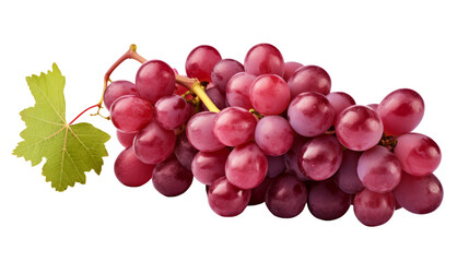 Red grape with leaves isolated on transparent and white background