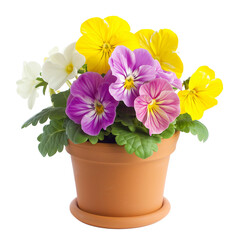 Naklejka premium Spring primrose primula flowers in pot isolated on transparent 