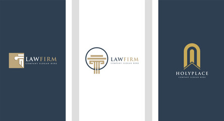 Set of justice law firm logo design with pillar, crown and creative element Premium Vector - obrazy, fototapety, plakaty