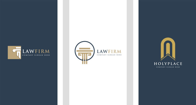 Set of justice law firm logo design with pillar, crown and creative element Premium Vector