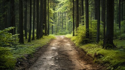 Fototapeta premium Dirt road amidst trees in forest