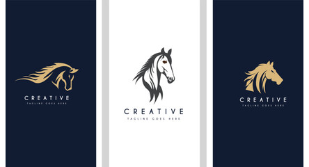 Premium Set Of Beauty Horse Ranch Stable Stallion Logo design. - obrazy, fototapety, plakaty