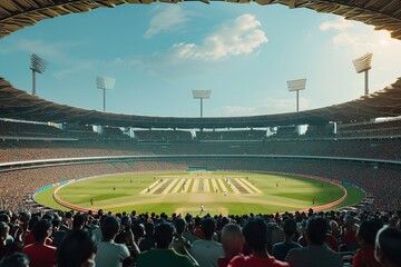 crowded Cricket Stadium In day Light  - obrazy, fototapety, plakaty