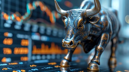 Charging Bull - Symbol of Financial Optimism - obrazy, fototapety, plakaty