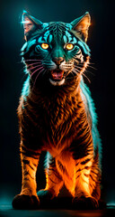 Fototapeta premium Young tiger close up in neon lighting.
