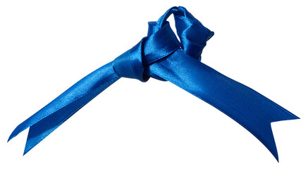 Knotted blue silk ribbon on isolated background