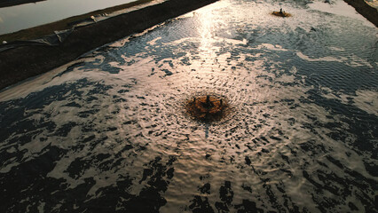 swirling water patterns at waste management.Water Treatment factory, Sewage treatment concept.Water...