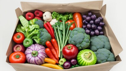 a paper bag full of fresh vegetables and fruits