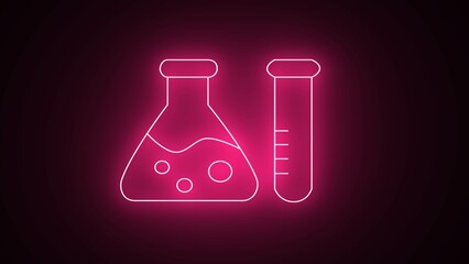 Glowing neon Laboratory chemical beaker with toxic liquid icon isolated on black background. Laboratory glowing beaker sign. neon Test tube sign. test tube glowing icon. Medical Icons.