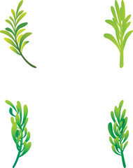 Rosemary plant icons set cartoon vector. Green leaf and branch of rosemary. Aromatic spice, culinary