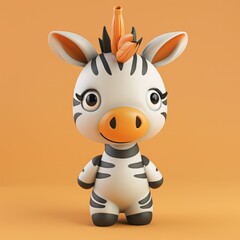 cute happy baby zebra character smiling, minimal background,3d style avatar