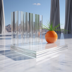 
product showcase stand 3d glass display podium, Glassmorphism abstract background  
