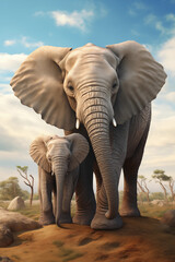 Fototapeta na wymiar Elephant mum and baby